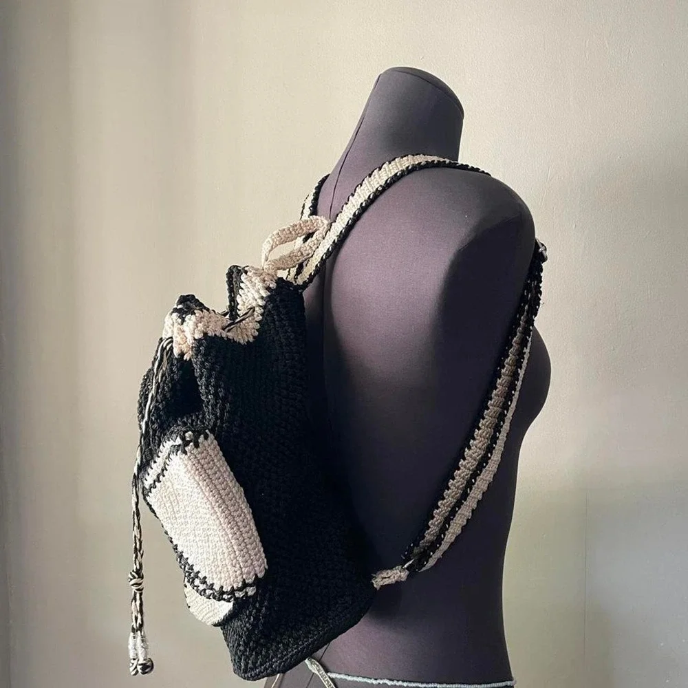 Giant Bow Crochet Macrame Adjustable Drawstring Backpack